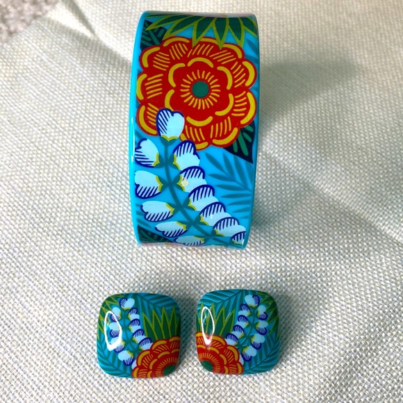 Vintage 1987 lucite bangle & earrings - Picture 1 of 5